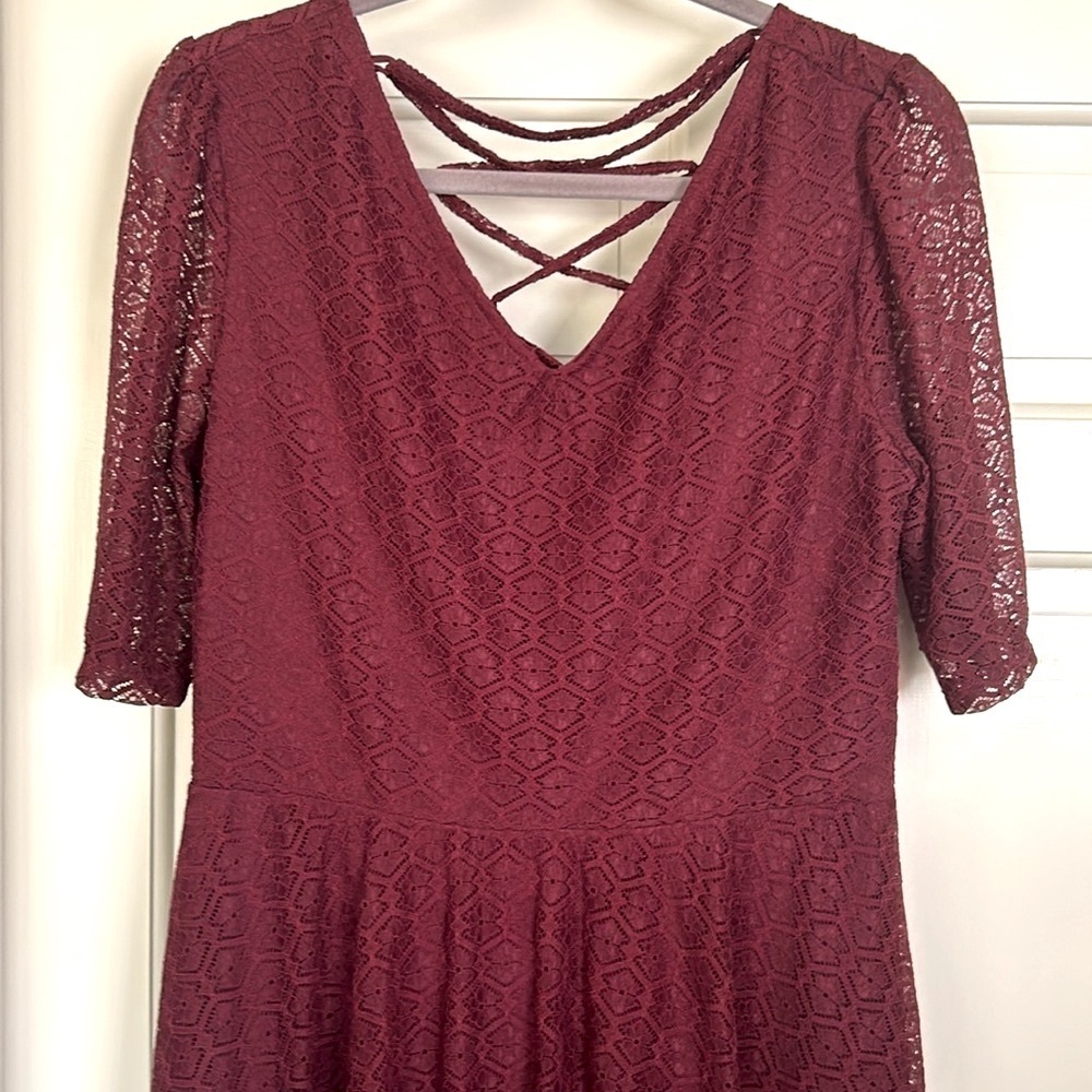 Songwriter Lace Dress Western Boho Burgundy Red Lace Up Mini Dress XL - Picture 3 of 8
